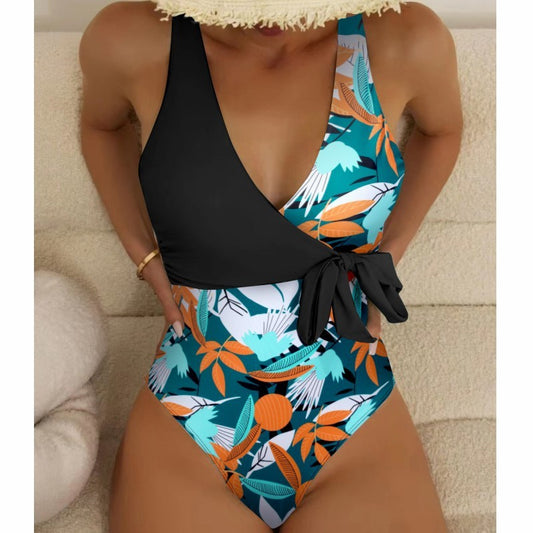 Women's High Waist Polyester Printed One-piece Bikini