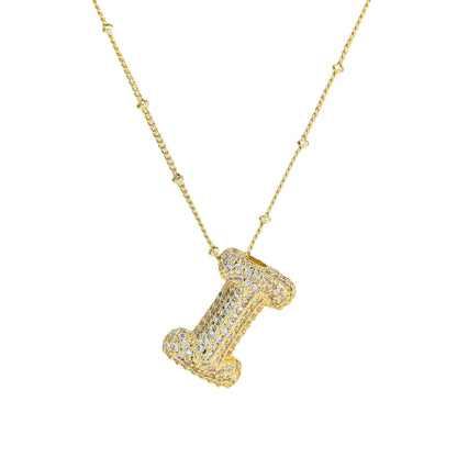 Brass Zircon Bubble Balloon Letter Pendant Necklace For Women - 16th Avenue