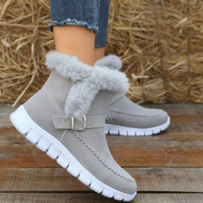 New Snow Boots Plush Ankle With Buckle Design Plus Velvet Flat Shoes - 16th Avenue