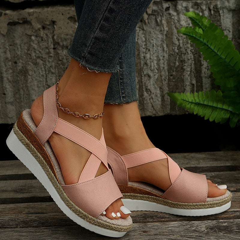 Wedge Sandals For Women Cross-strap Platform Gladiator Hemp Heel Summer Shoes