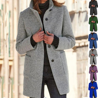 Women's Stand Collar Woolen Fall Winter Coat
