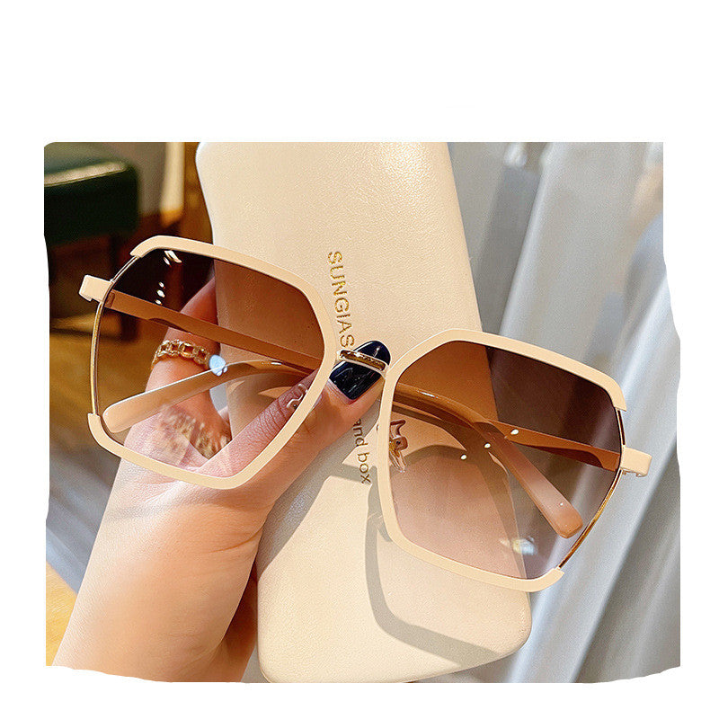 Vintage Half-Frame Sunglasses Summer Oversize Metal Square Uv400 Women UV Protection Sunglasses