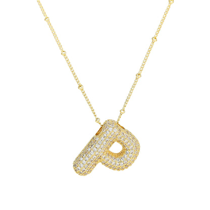 Brass Zircon Bubble Balloon Letter Pendant Necklace For Women - 16th Avenue