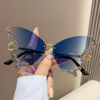 Luxury Diamond Butterfly Sunglasses Y2K Vintage Rimless Oversized Sun Glasses - 16th Avenue