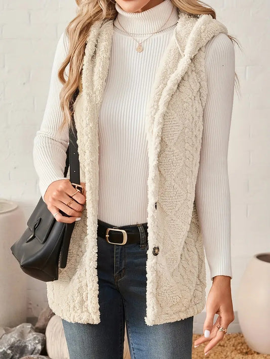 Ladies' Sleeveless Hooded Cardigan Elegant Coat
