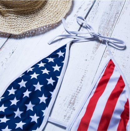 Flag Print Deep V Strap Slim One-Piece Swimsuit - 16th Avenue