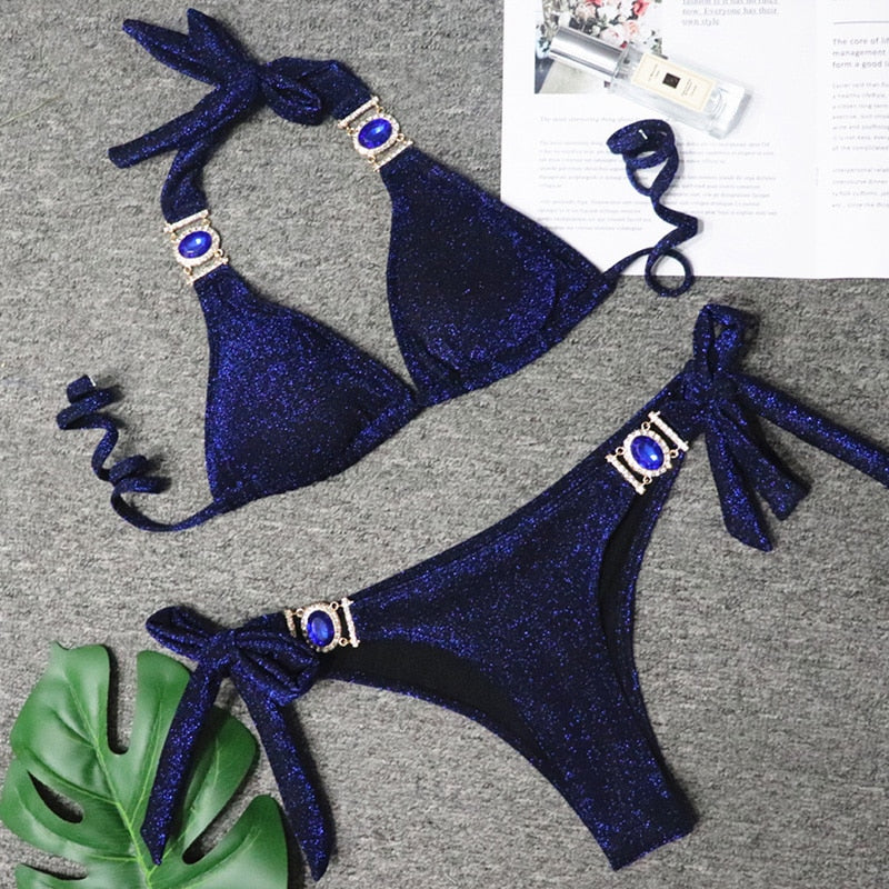 Shiny Rhinestone Crystal Diamond Bikini Swimsuit