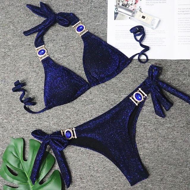 Shiny Rhinestone Crystal Diamond Bikini Swimsuit