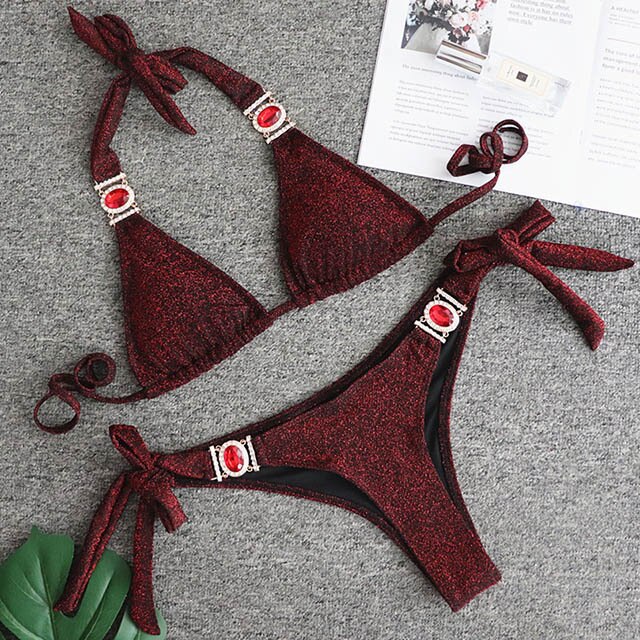 Shiny Rhinestone Crystal Diamond Bikini Swimsuit