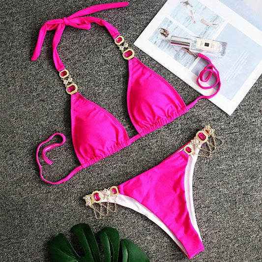 Shiny Rhinestone Crystal Diamond Bikini Swimsuit
