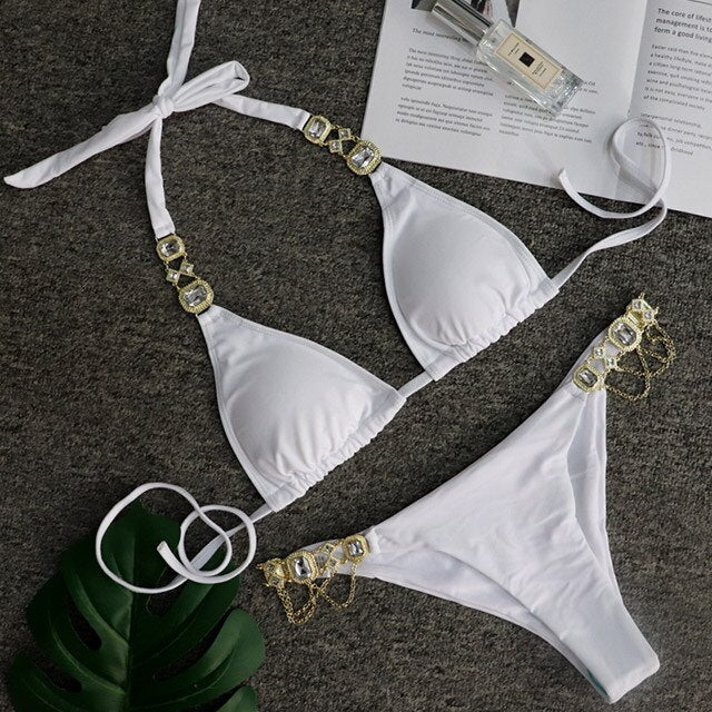 Shiny Rhinestone Crystal Diamond Bikini Swimsuit