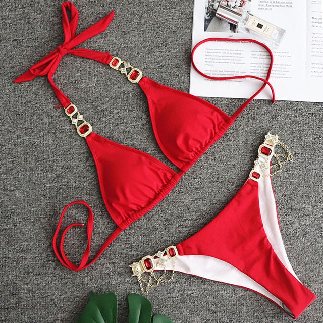 Shiny Rhinestone Crystal Diamond Bikini Swimsuit
