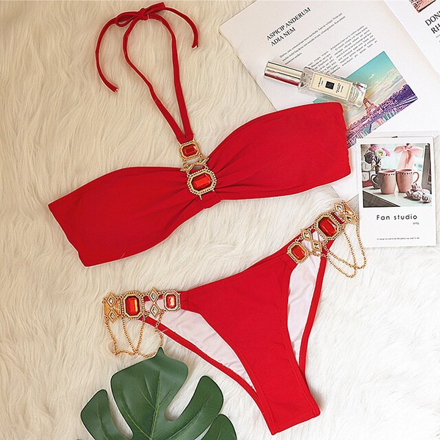 Shiny Rhinestone Crystal Diamond Bikini Swimsuit