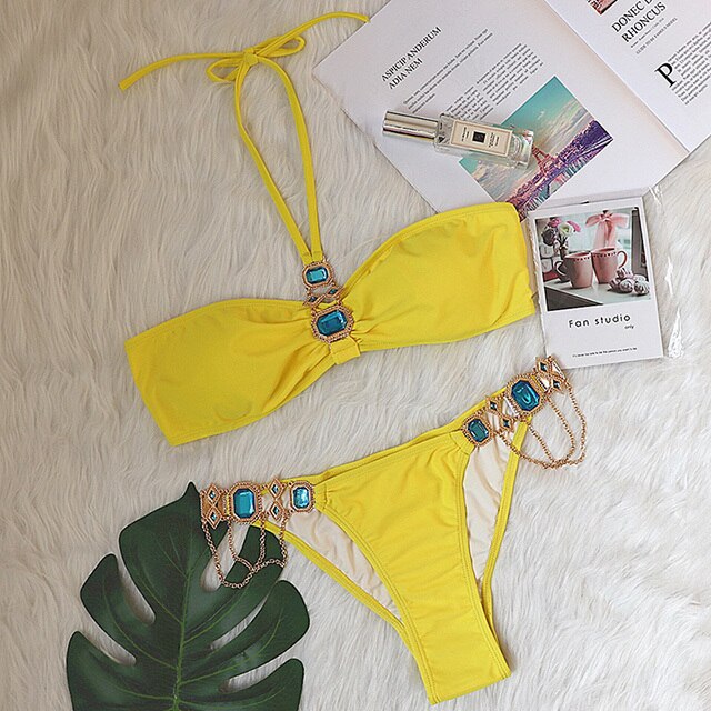Shiny Rhinestone Crystal Diamond Bikini Swimsuit