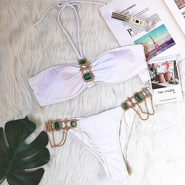 Shiny Rhinestone Crystal Diamond Bikini Swimsuit