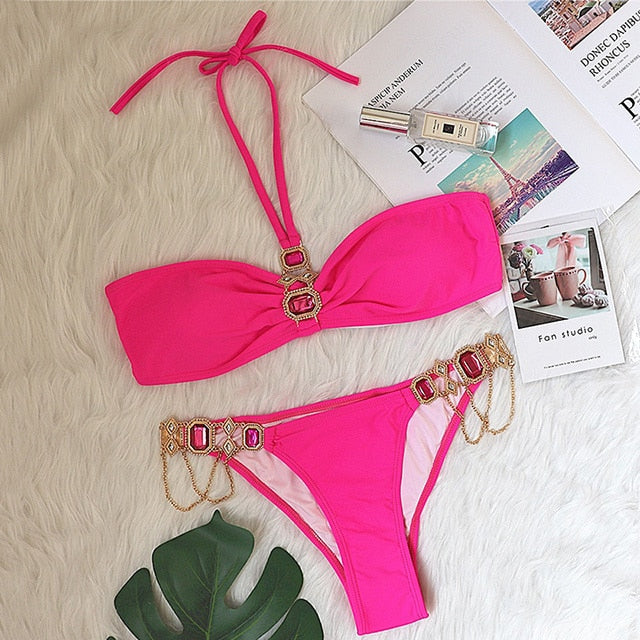 Shiny Rhinestone Crystal Diamond Bikini Swimsuit