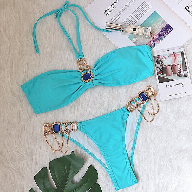 Shiny Rhinestone Crystal Diamond Bikini Swimsuit