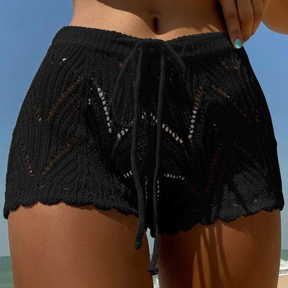 Women's Solid Color Knitted Cover-Up Hollow-out Shorts - 16th Avenue
